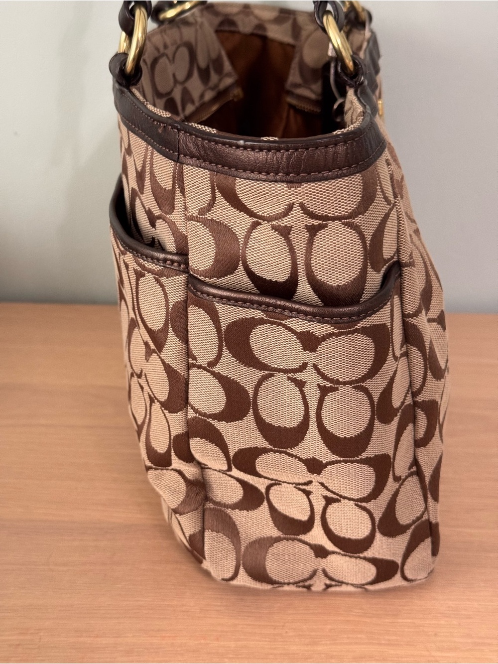 Vintage Y2K Coach Gallery Signature Pleated Tote Shoulder Monogram Purse Bag - Picture 6 of 11